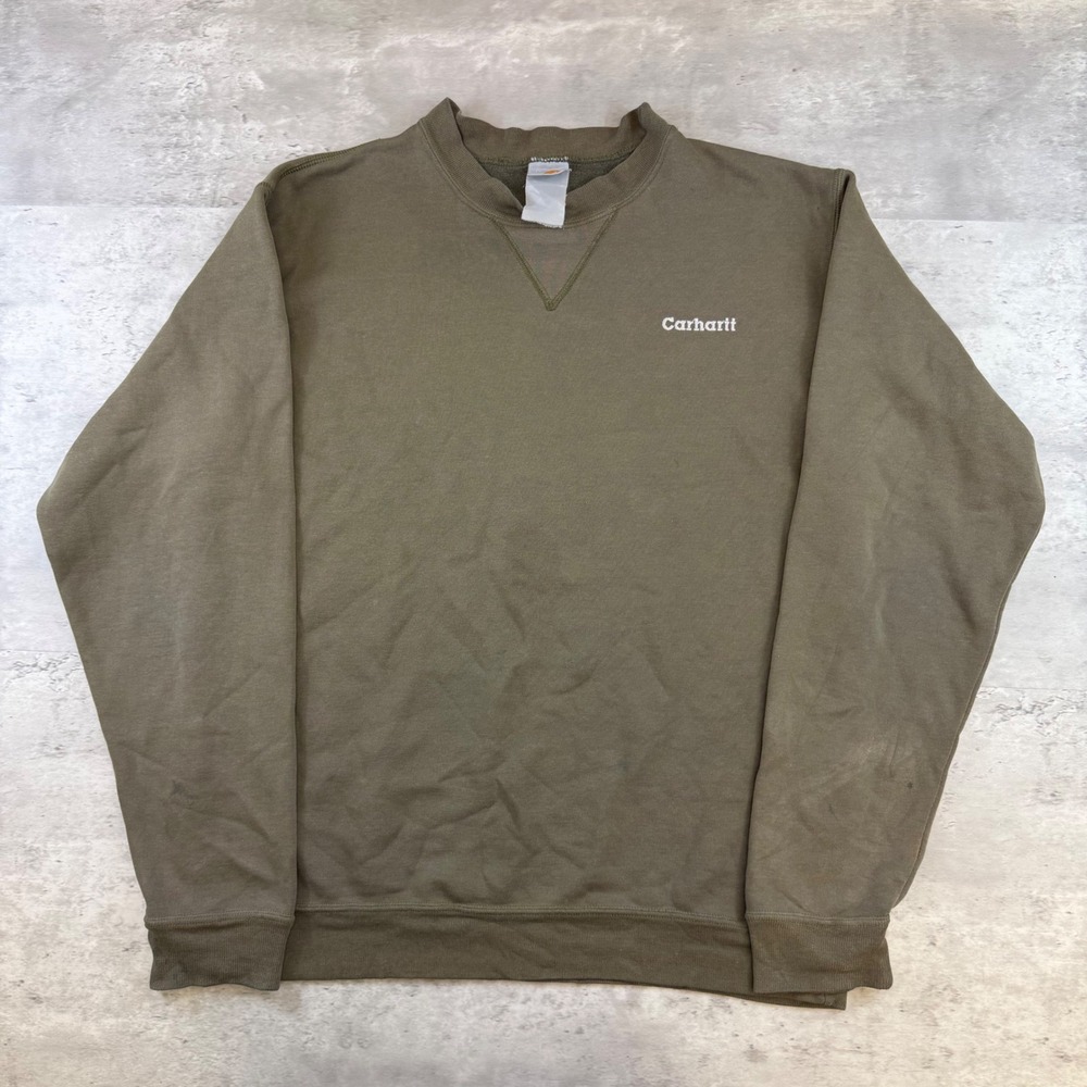 Carhartt Mens Olive Green Crewneck Sweatshirt Logo Workwear Large